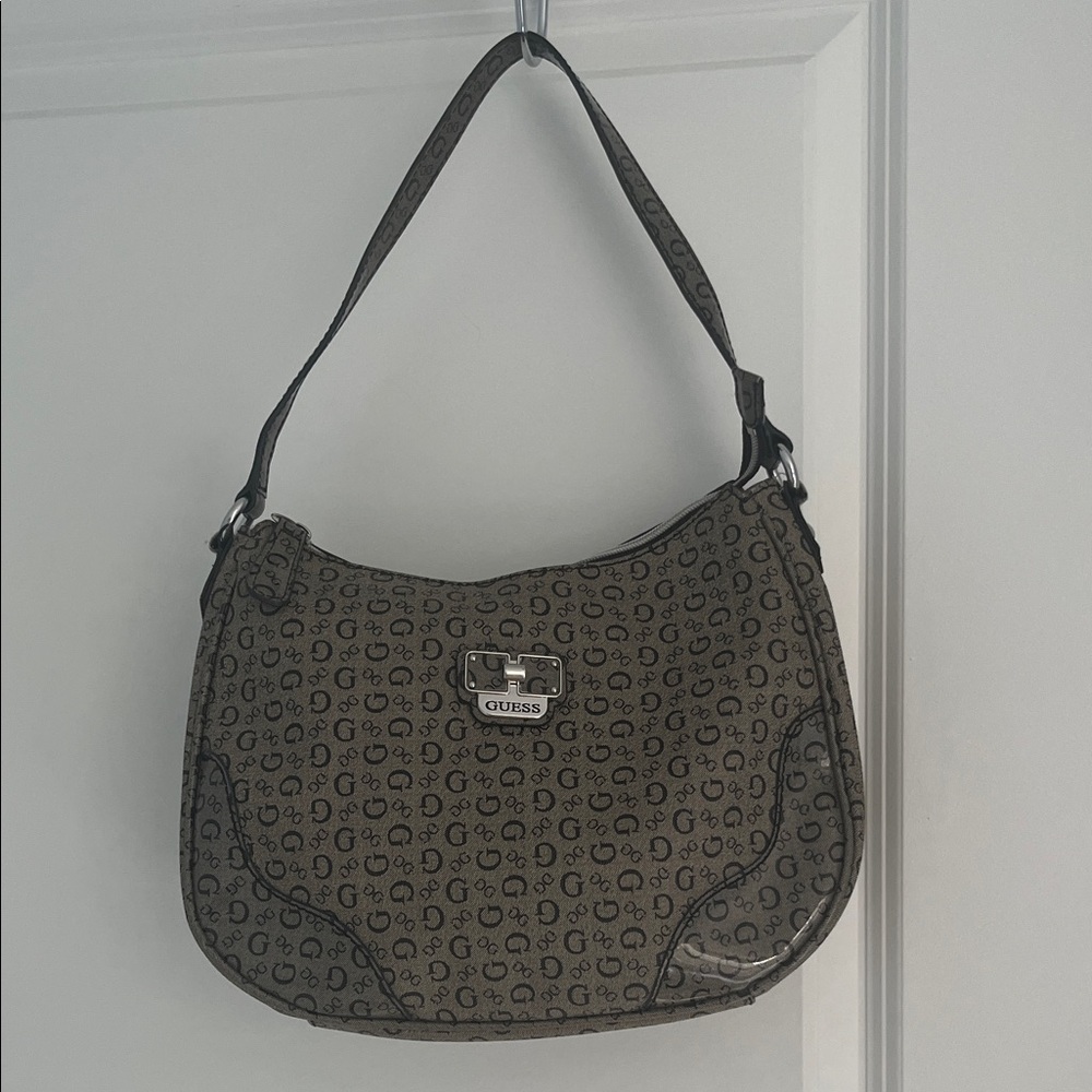 Guess Black and Grey Monogram Shoulder Bag